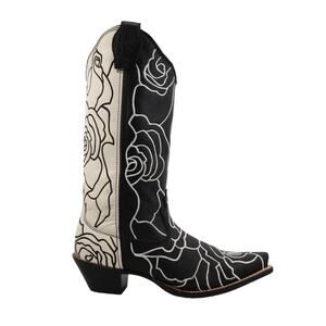 NEW Twisted X Rose Pattern Western Boots Black White Snip Toe Cowgirl Floral 10B